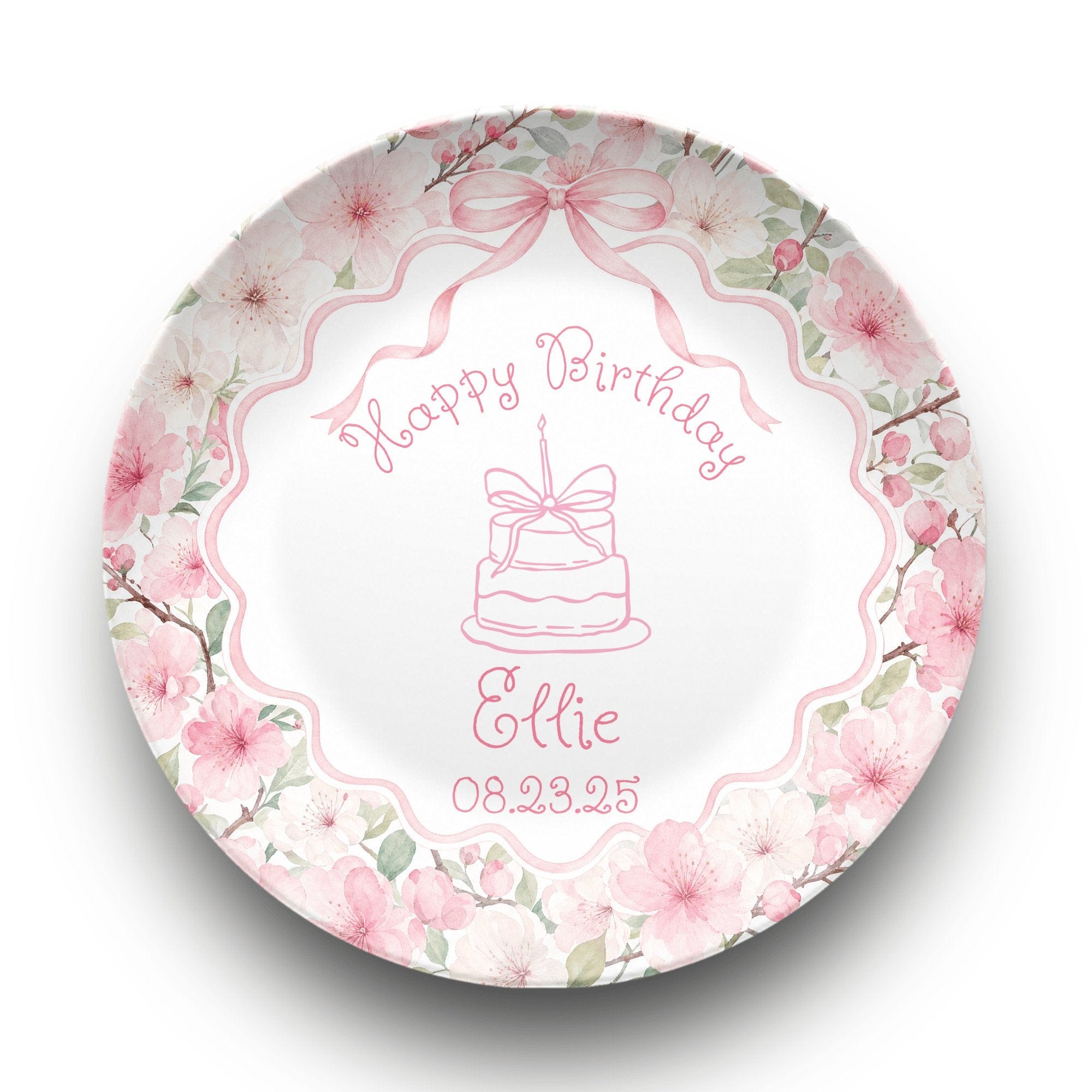 Pink Floral Birthday Cake Plate Plate by Lil Plate Shop