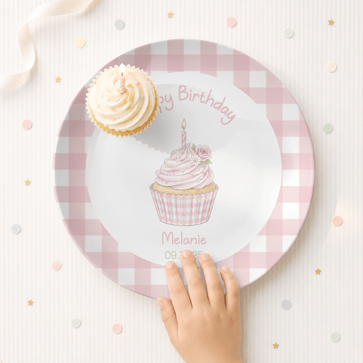 Pink Gingham Birthday Cupcake Plate by Lil Plate Shop