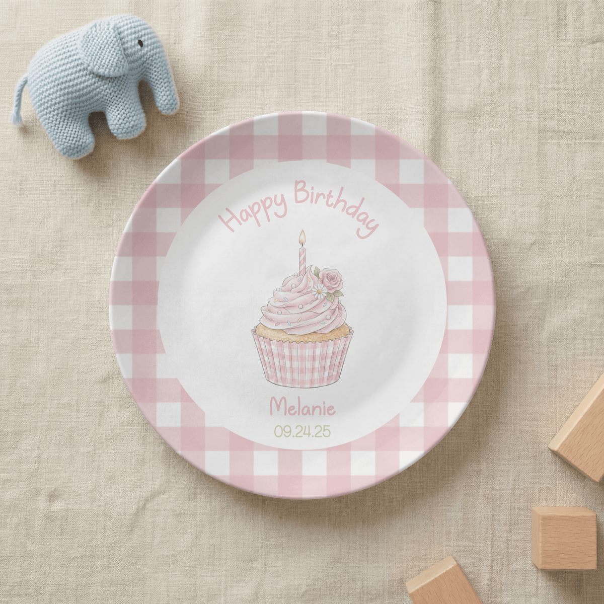 Pink Gingham Birthday Cupcake Plate by Lil Plate Shop