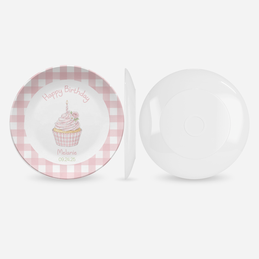 Pink Gingham Birthday Cupcake Plate by Lil Plate Shop
