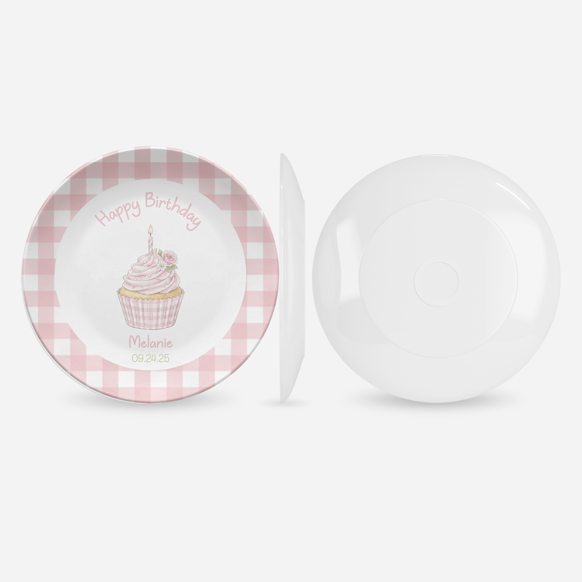 Pink Gingham Birthday Cupcake Plate by Lil Plate Shop
