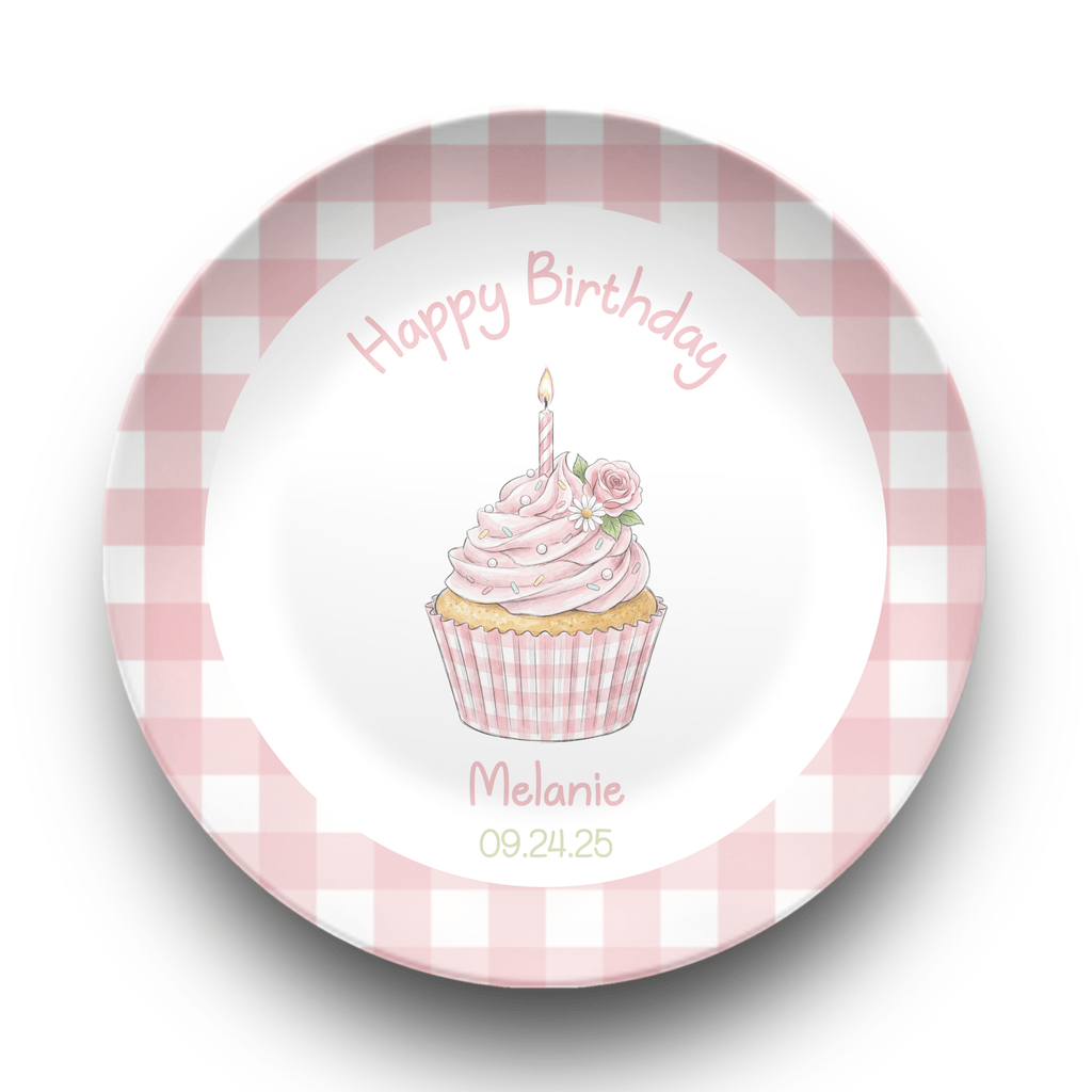 Pink Gingham Birthday Cupcake Plate Plate by Lil Plate Shop