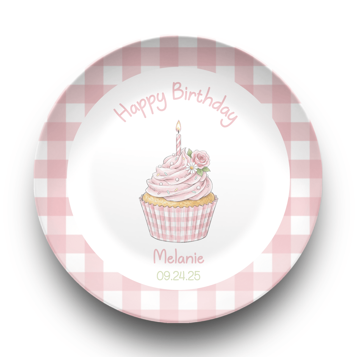 Pink Gingham Birthday Cupcake Plate Plate by Lil Plate Shop