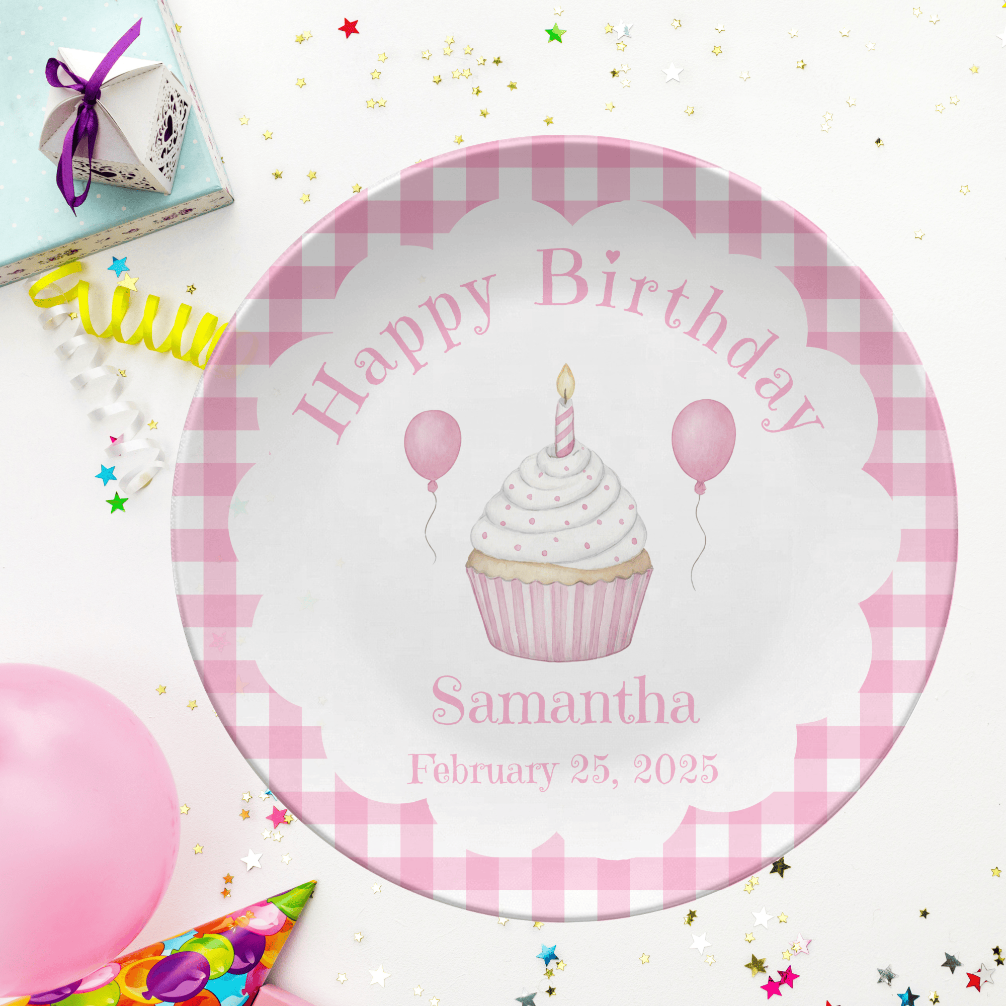 Pink Gingham Cupcake Plate by Lil Plate Shop