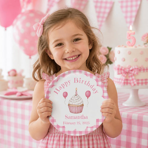 Pink Gingham Cupcake Plate by Lil Plate Shop