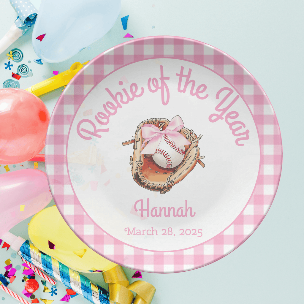 Pink Gingham Rookie Year Plate by Lil Plate Shop