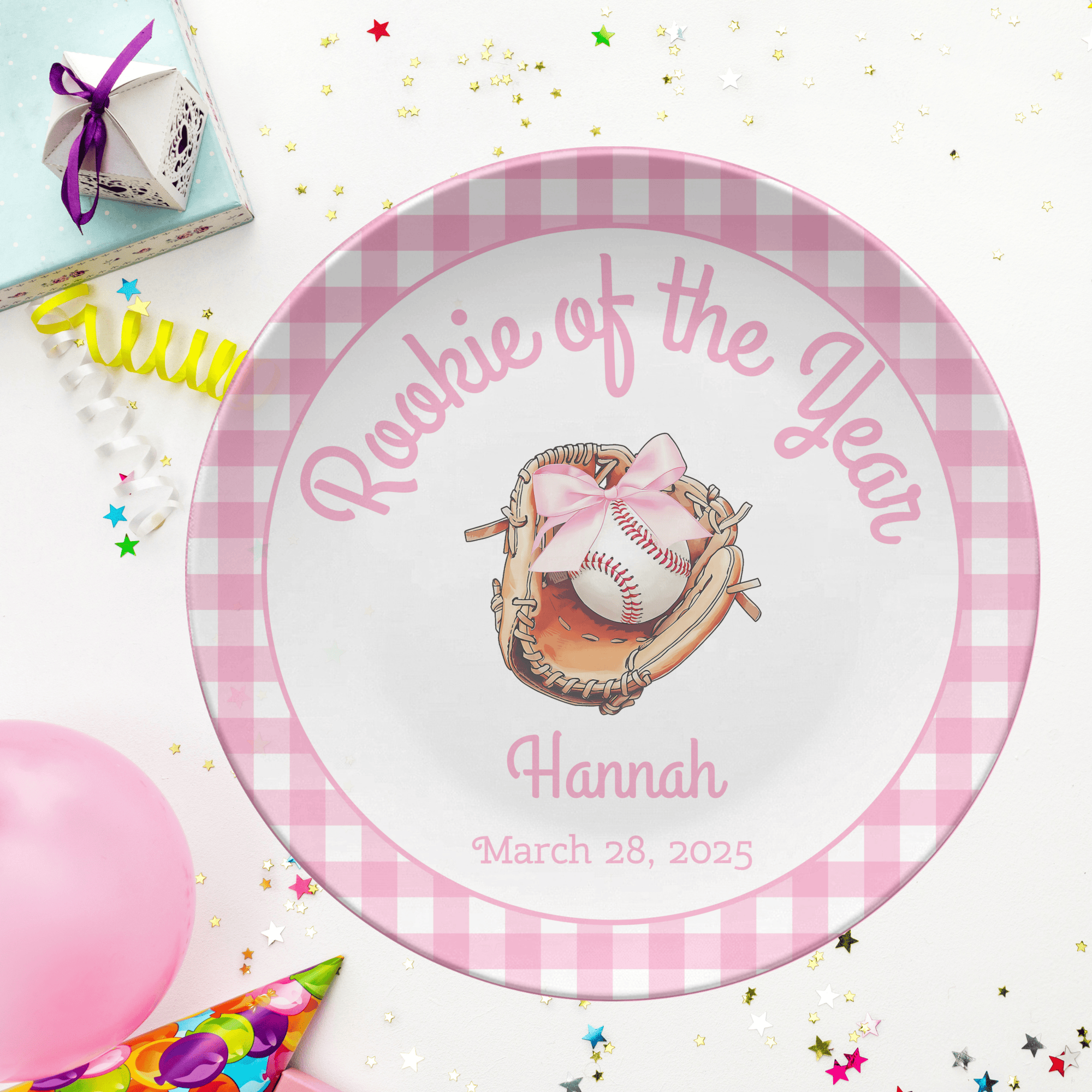 Pink Gingham Rookie Year Plate by Lil Plate Shop