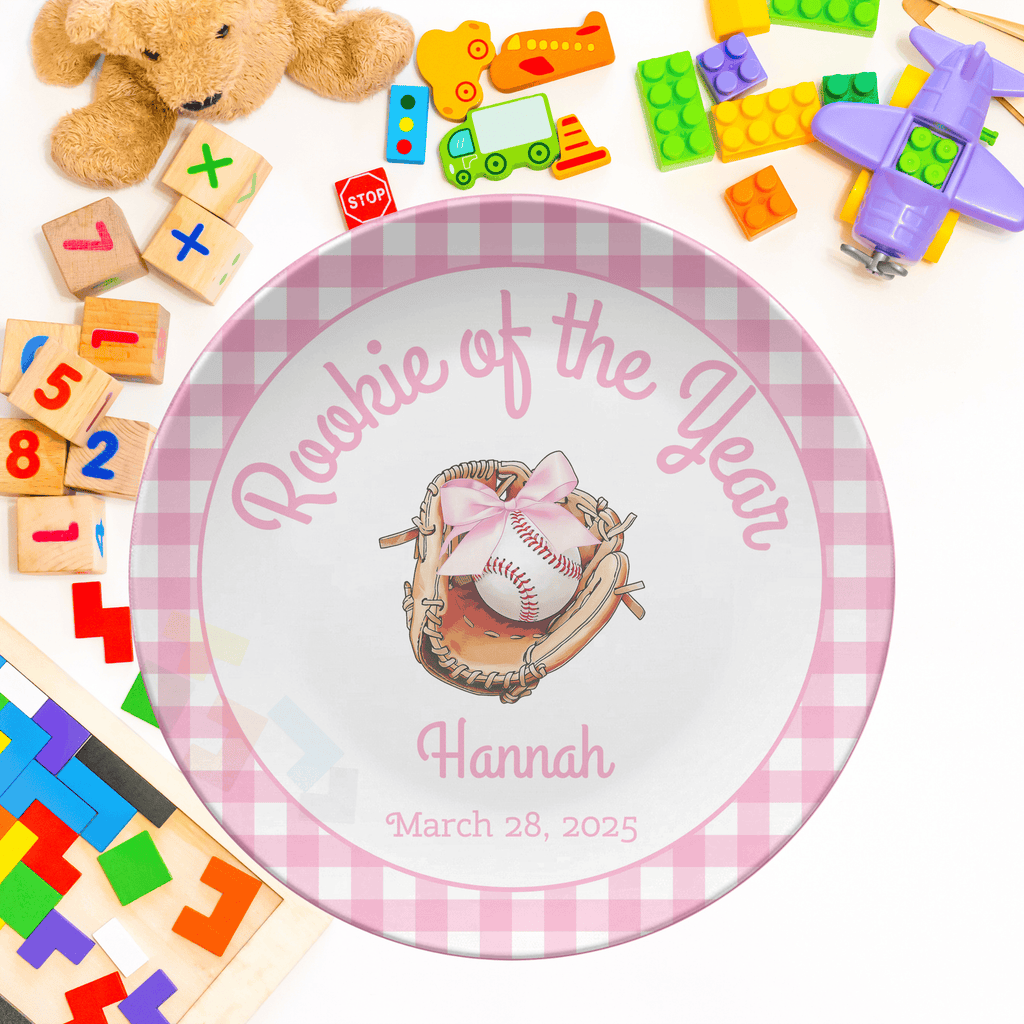 Pink Gingham Rookie Year Plate by Lil Plate Shop