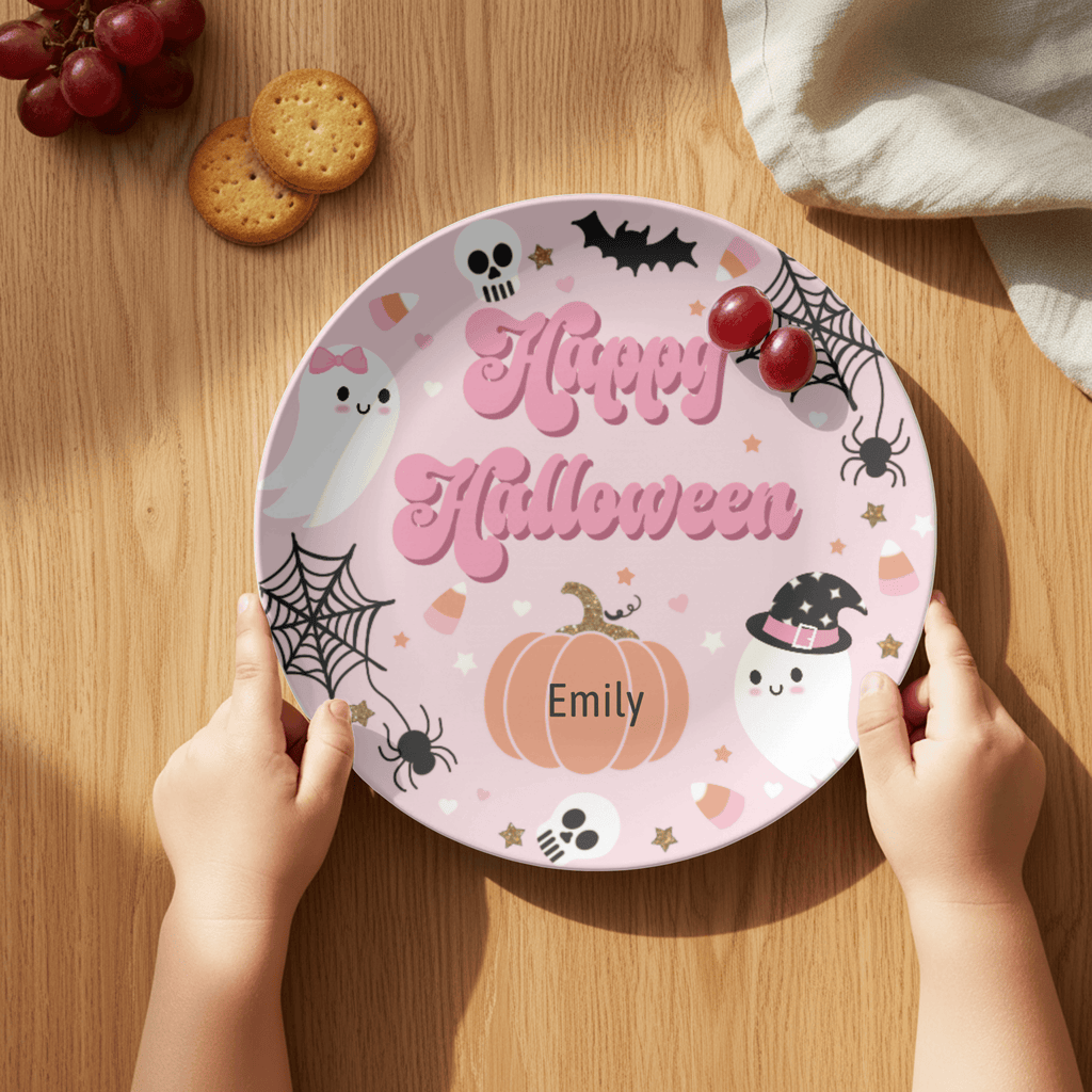 Pink Happy Halloween Plate by Lil Plate Shop