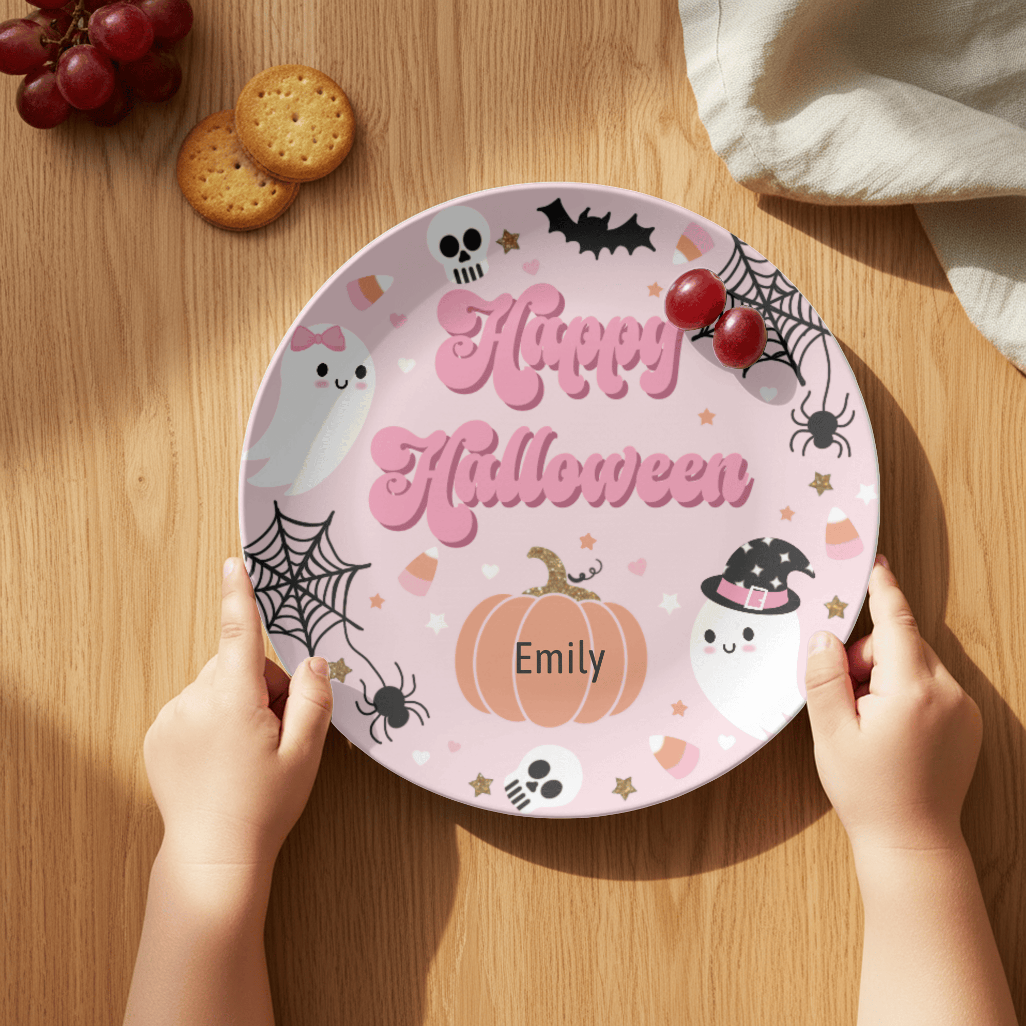 Pink Happy Halloween Plate by Lil Plate Shop