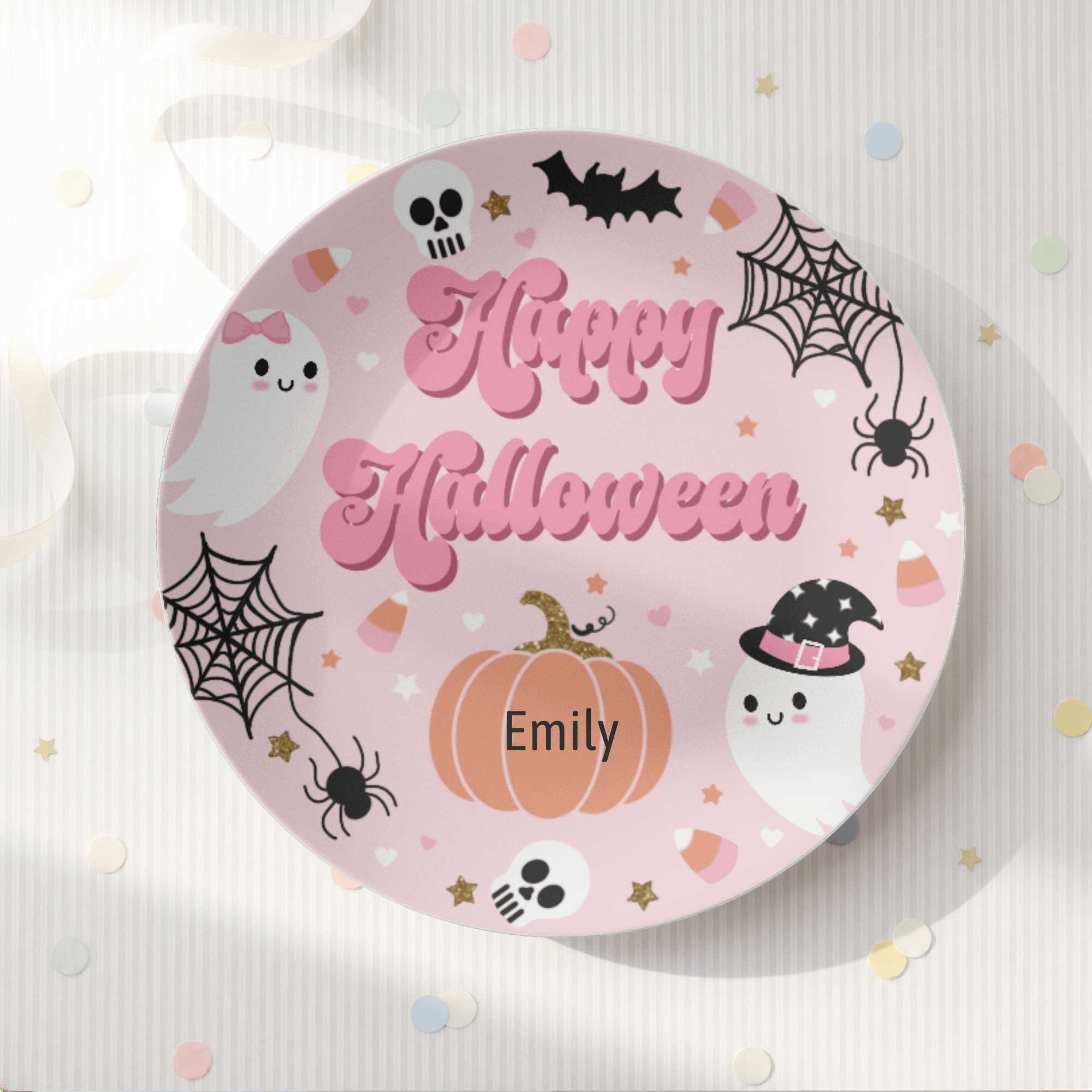 Pink Happy Halloween Plate by Lil Plate Shop