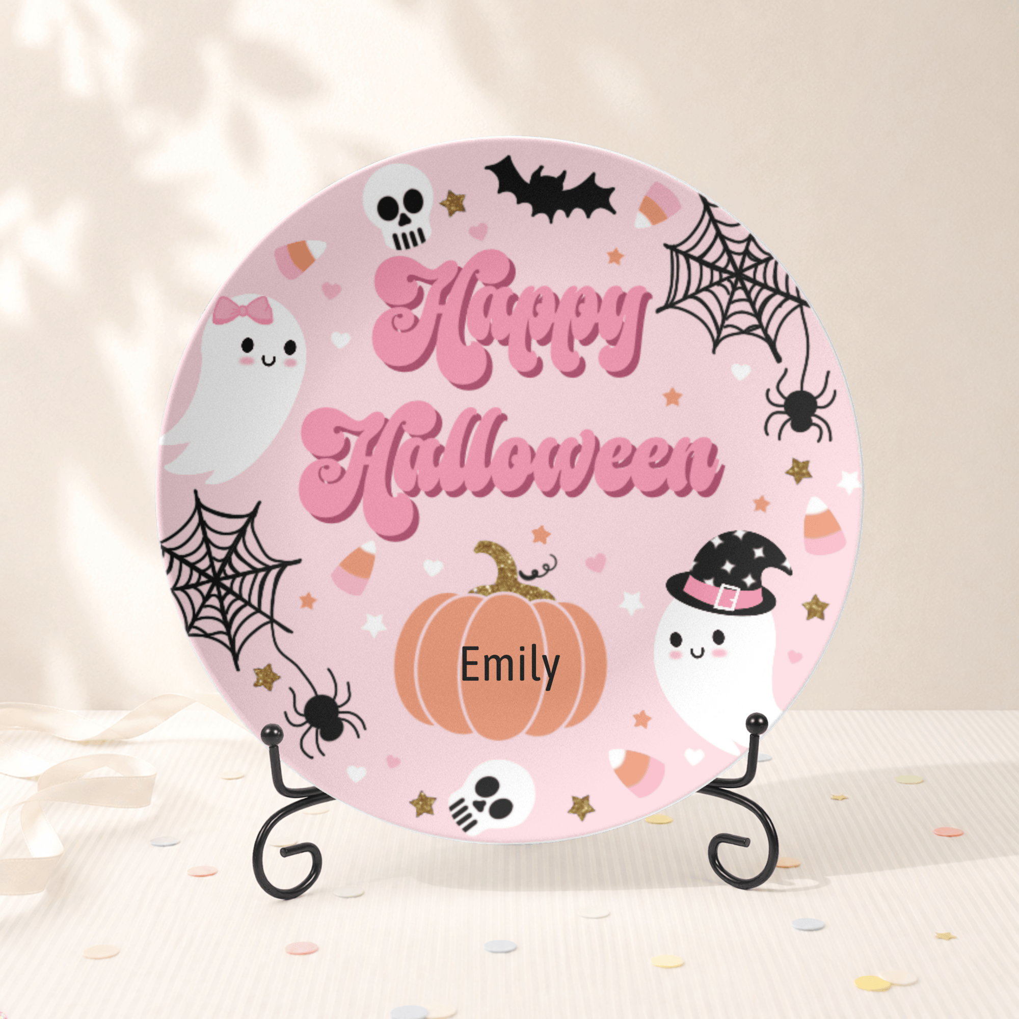 Pink Happy Halloween Plate Plate With Stand by Lil Plate Shop