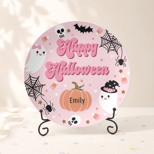 Pink Happy Halloween Plate Plate With Stand by Lil Plate Shop