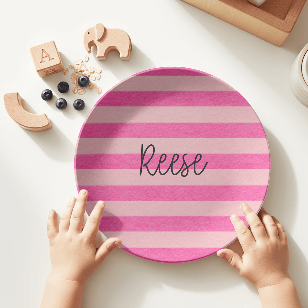 Pink Stripe Name Plate by Lil Plate Shop