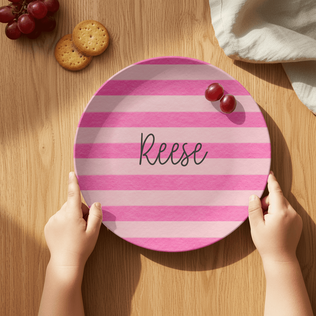 Pink Stripe Name Plate by Lil Plate Shop