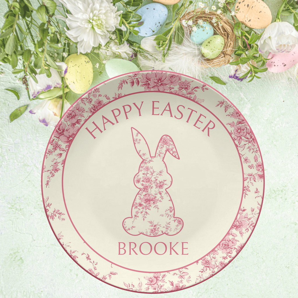 Pink Toile Bunny Plate by Lil Plate Shop