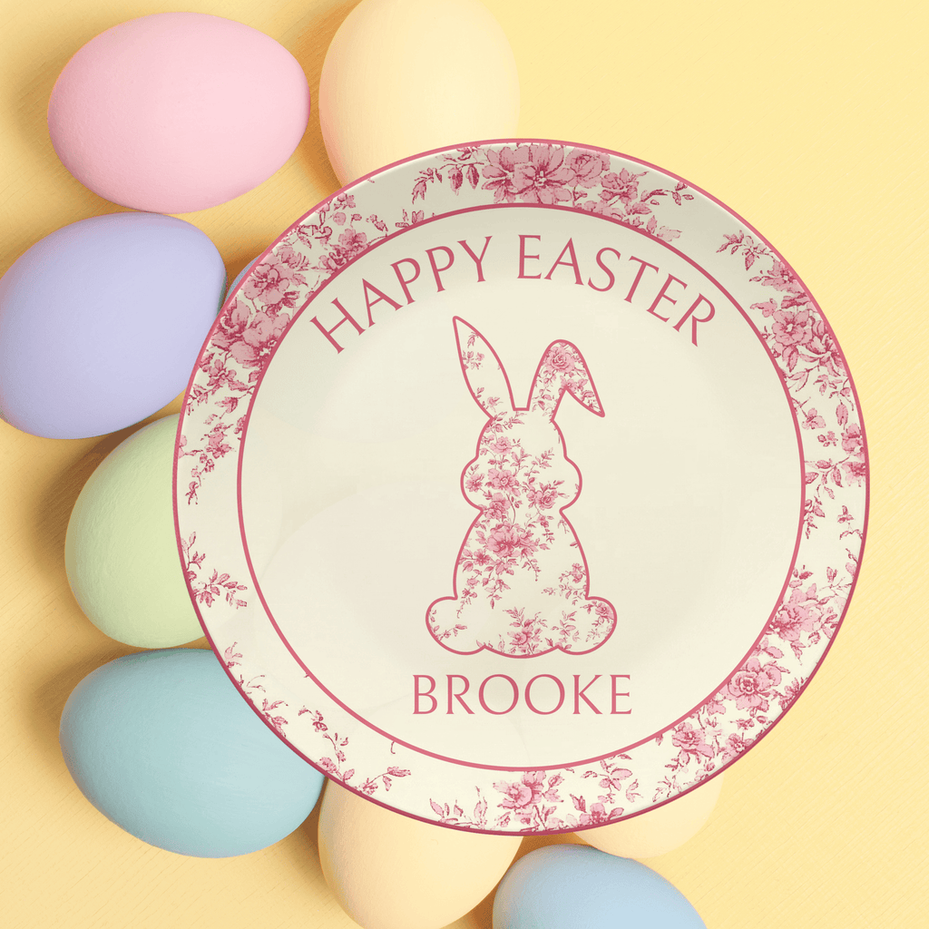 Pink Toile Bunny Plate by Lil Plate Shop