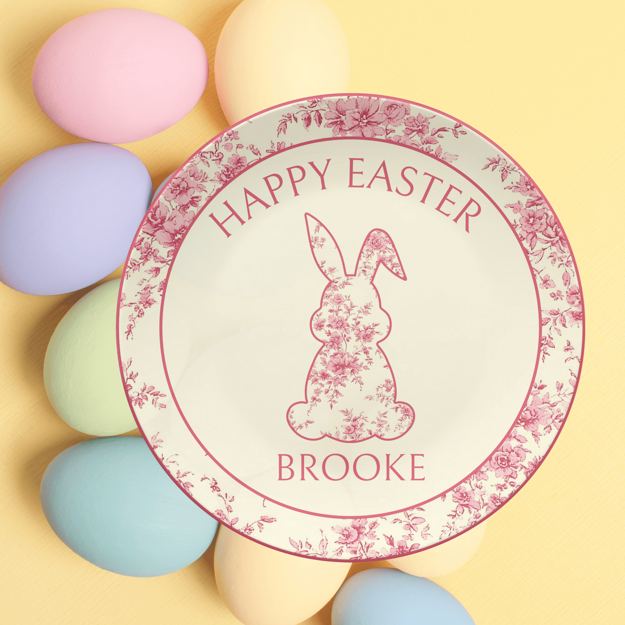 Pink Toile Bunny Plate by Lil Plate Shop