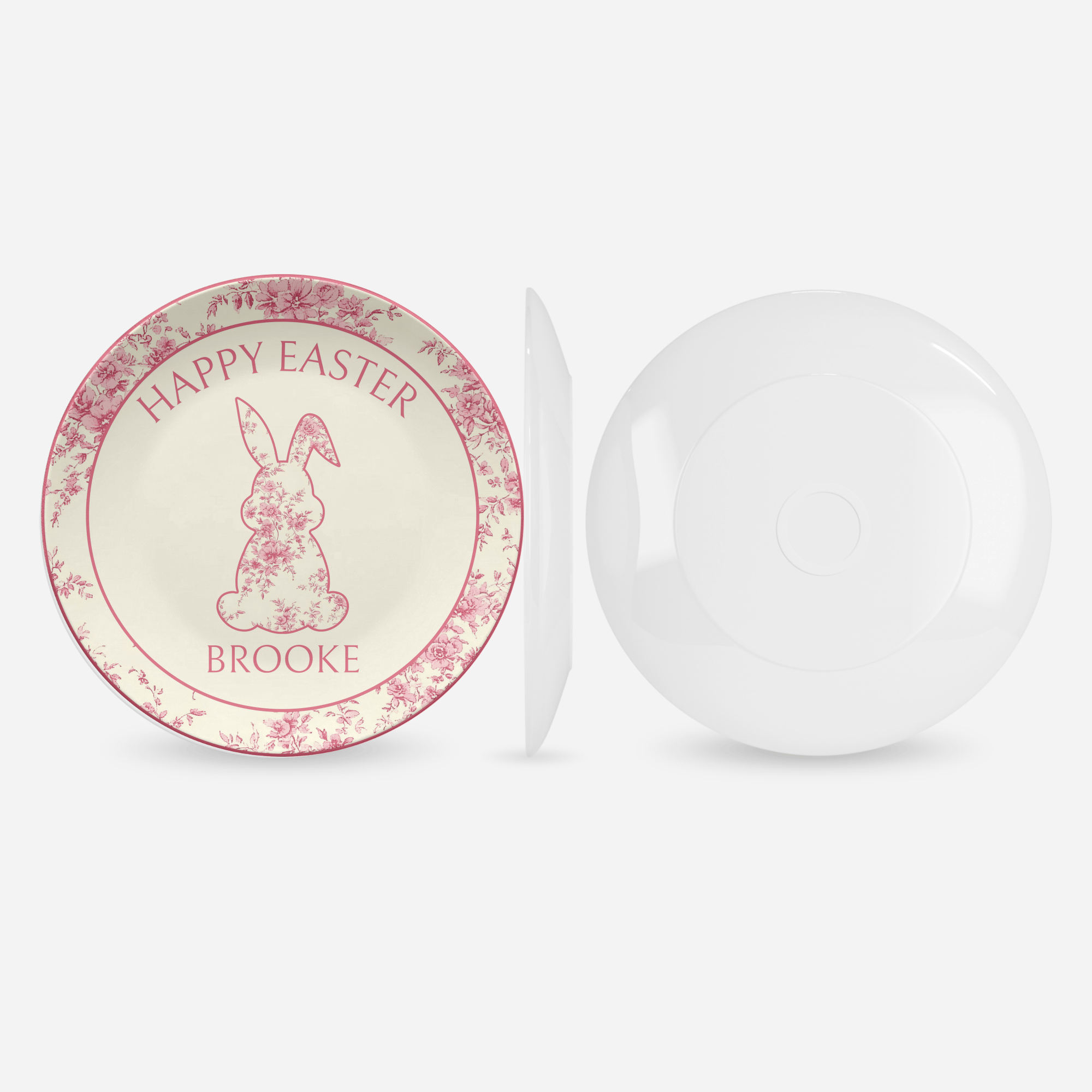 Pink Toile Bunny Plate by Lil Plate Shop