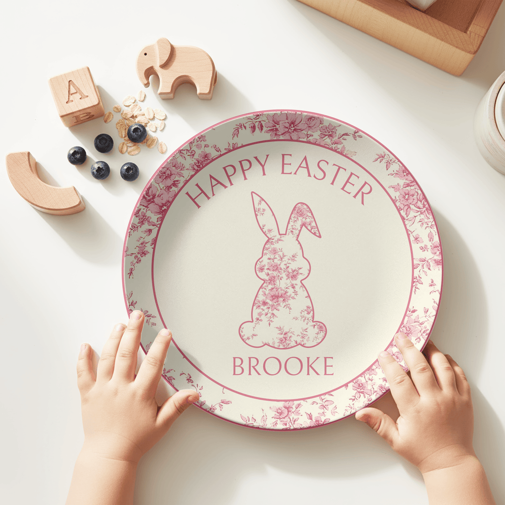 Pink Toile Bunny Plate by Lil Plate Shop