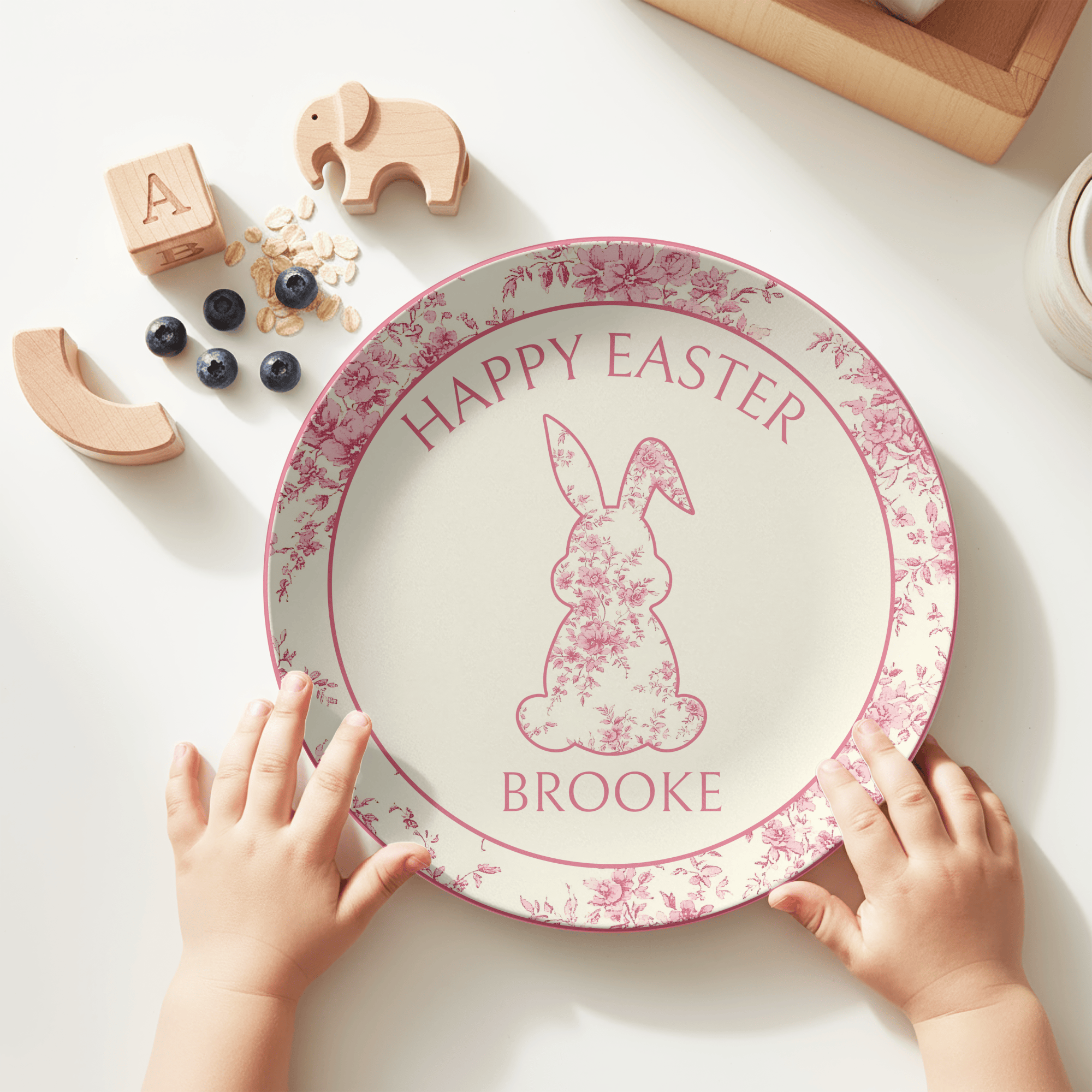 Pink Toile Bunny Plate by Lil Plate Shop