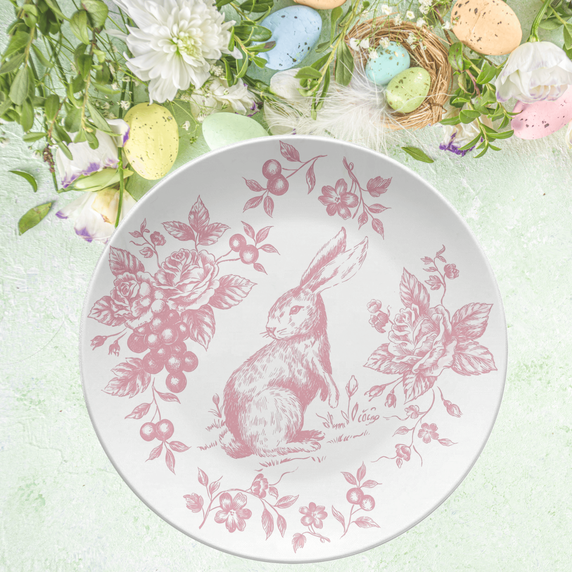 Pink Toile Easter Plate by Lil Plate Shop