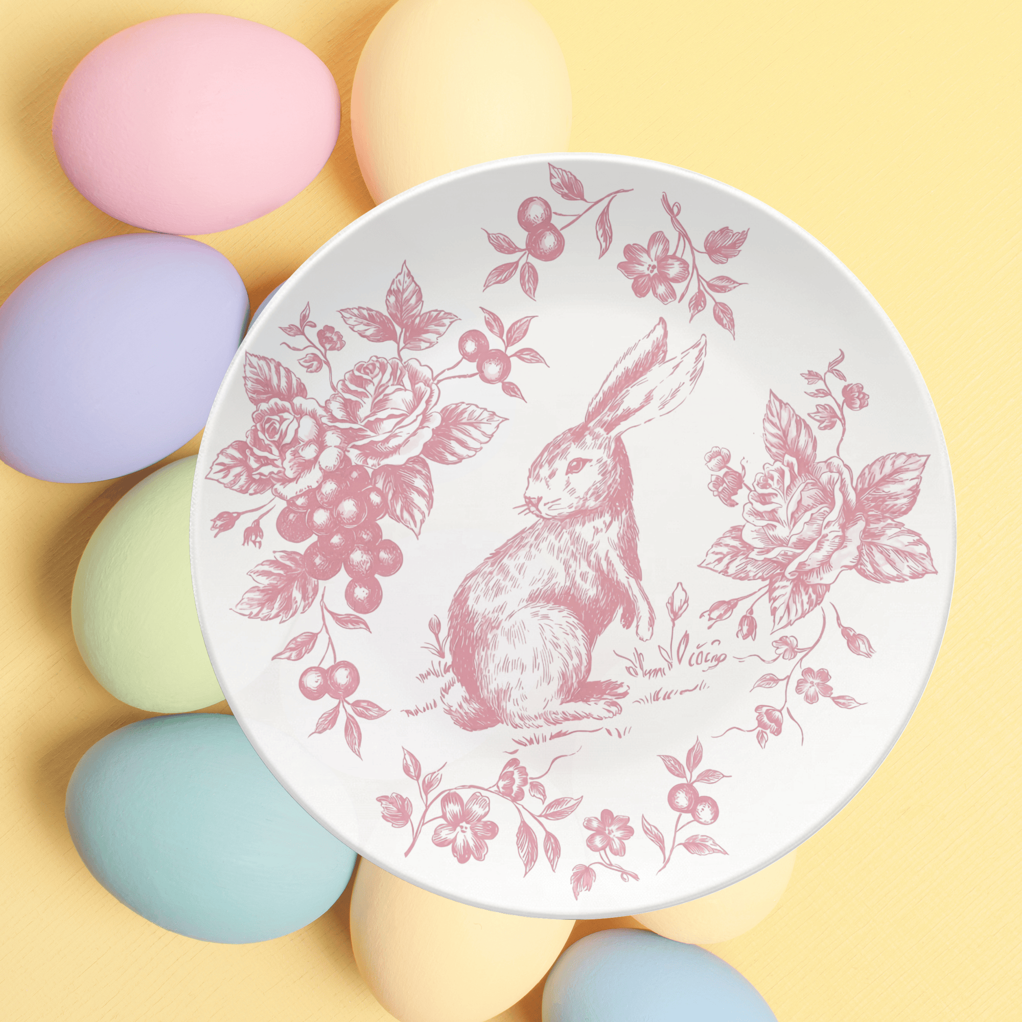 Pink Toile Easter Plate by Lil Plate Shop