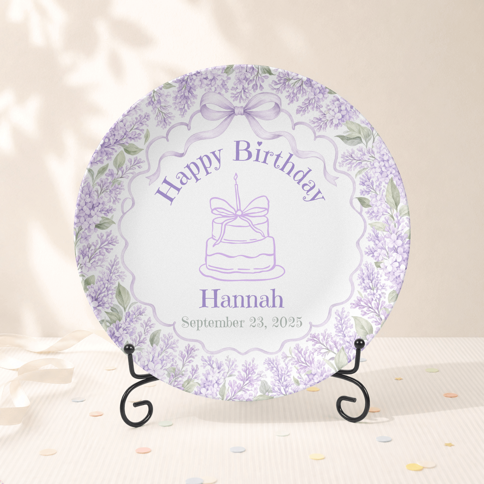 Pretty in Purple Coquette Birthday Plate Plate With Stand by Lil Plate Shop