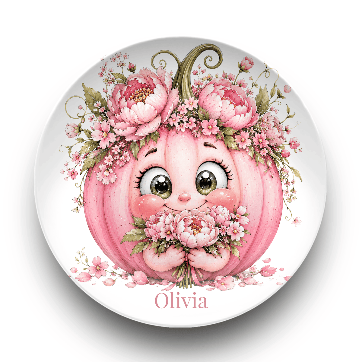 Pretty Pink Floral Pumpkin Plate by Lil Plate Shop