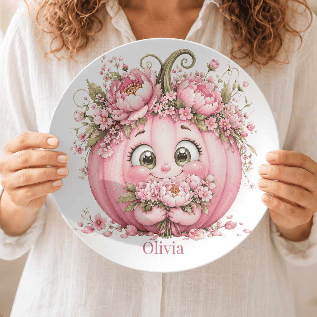 Pretty Pink Floral Pumpkin Plate by Lil Plate Shop