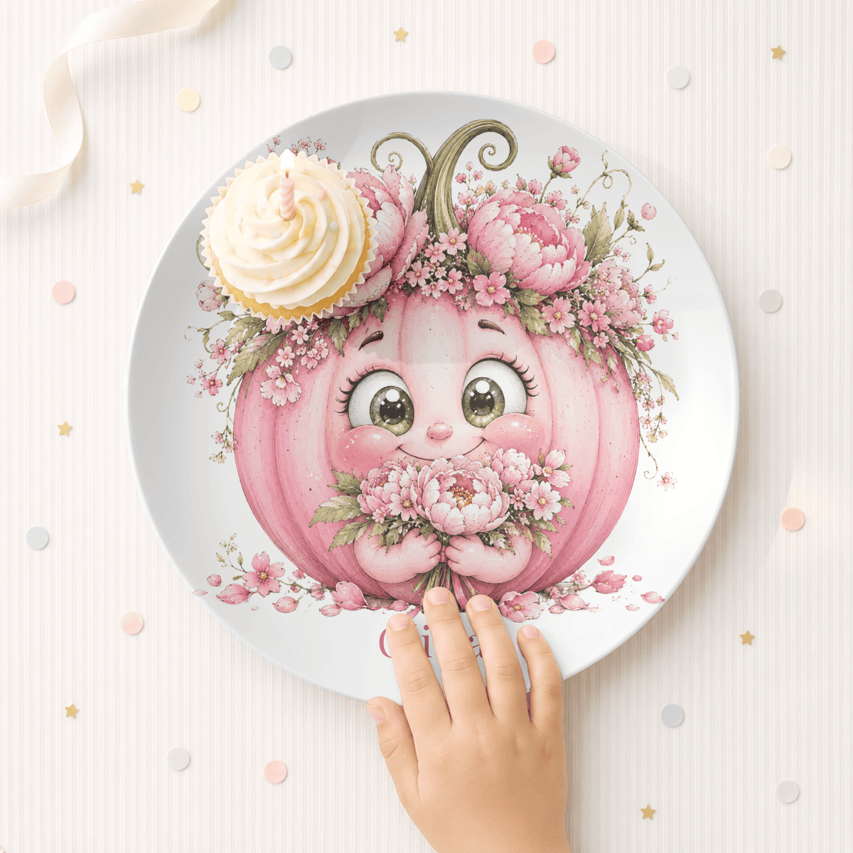 Pretty Pink Floral Pumpkin Plate by Lil Plate Shop