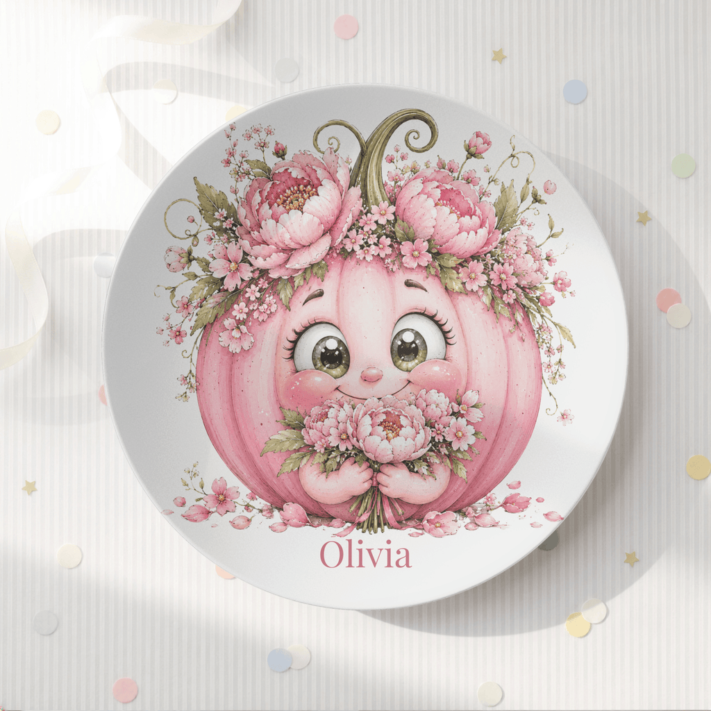 Pretty Pink Floral Pumpkin Plate by Lil Plate Shop