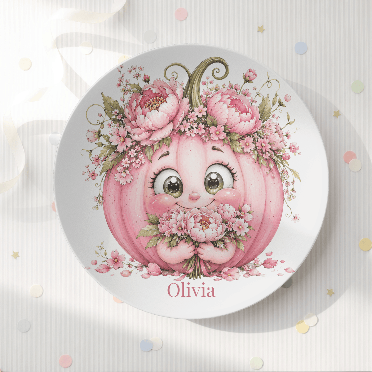 Pretty Pink Floral Pumpkin Plate by Lil Plate Shop