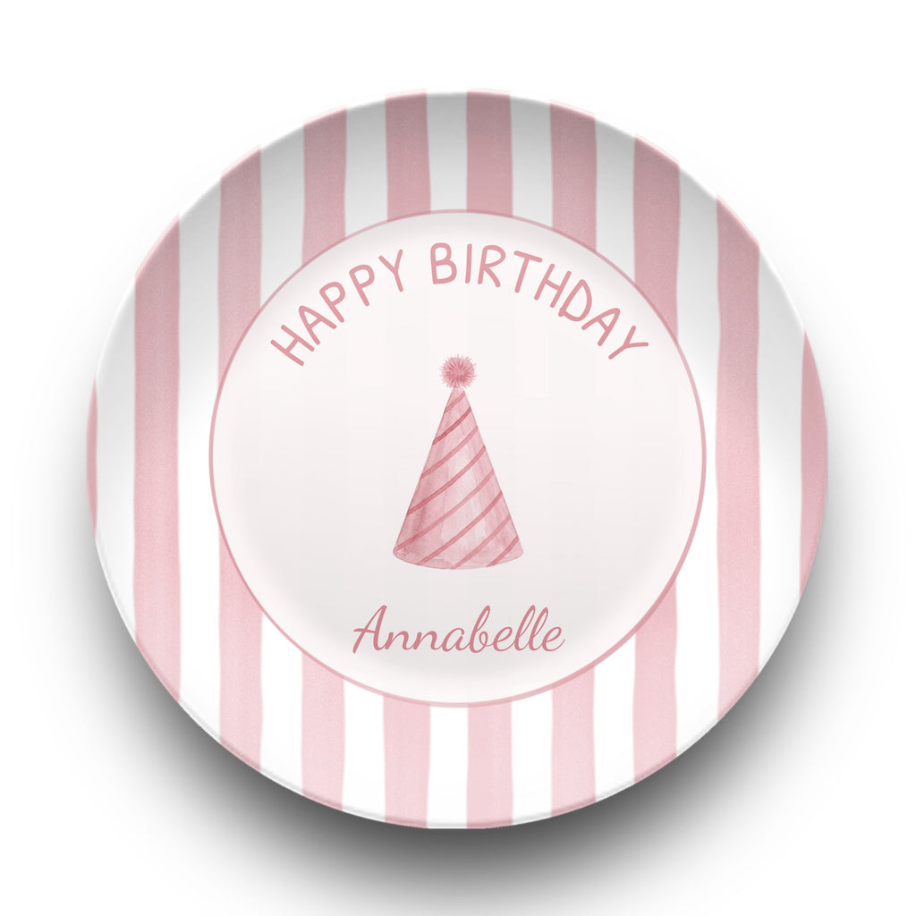 Custom Pink Striped Birthday Plate Plate by Lil Plate Shop