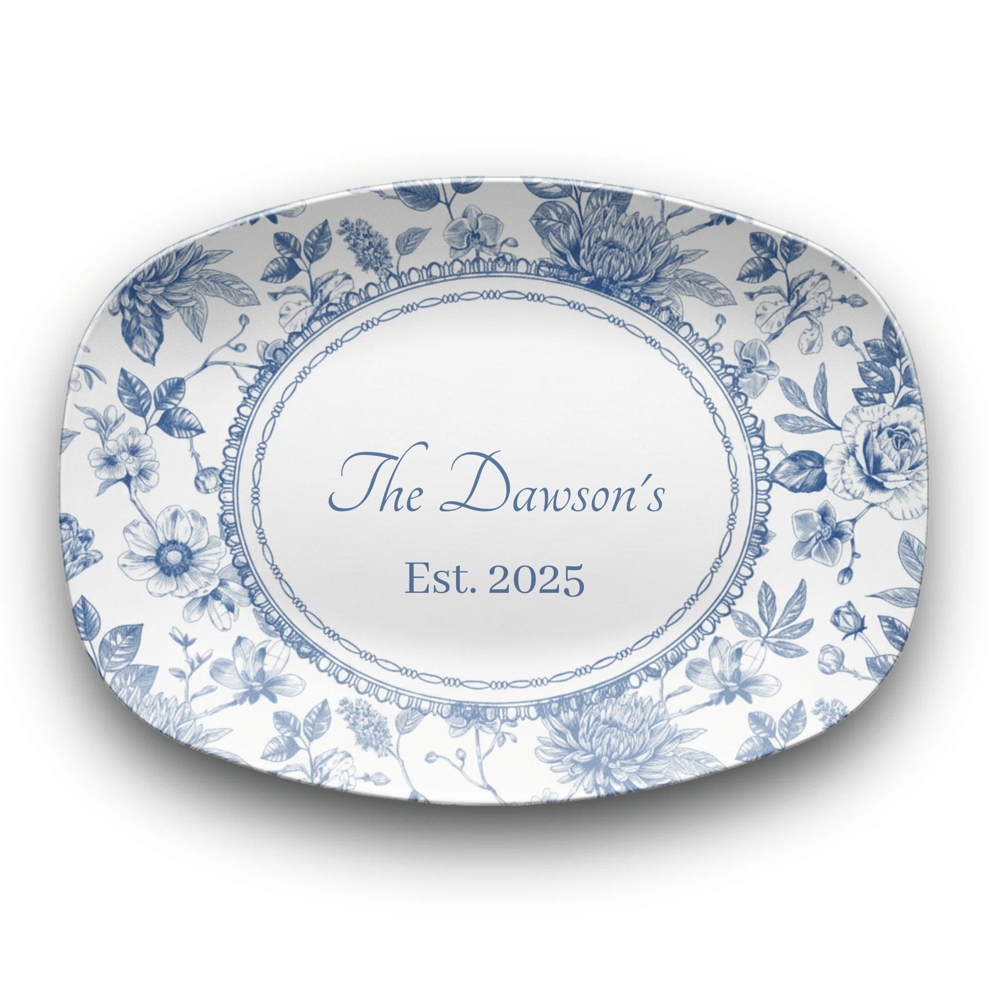 Blue Toile Family Name Platter by Lil Plate Shop