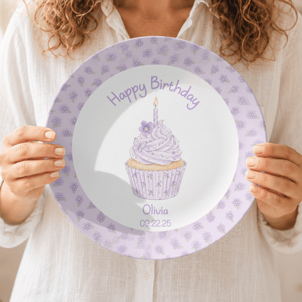 Purple Floral Birthday Cupcake Plate by Lil Plate Shop