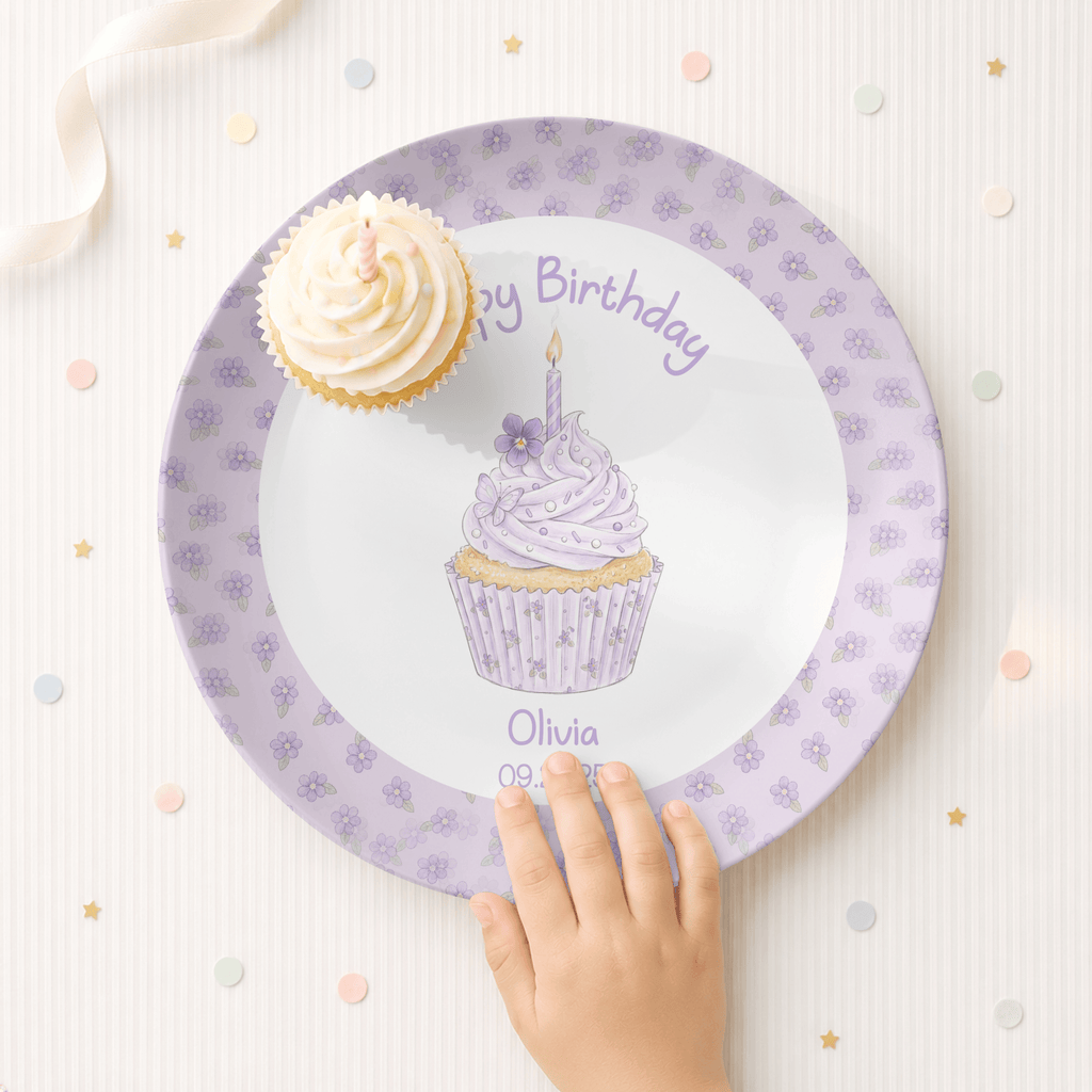 Purple Floral Birthday Cupcake Plate by Lil Plate Shop