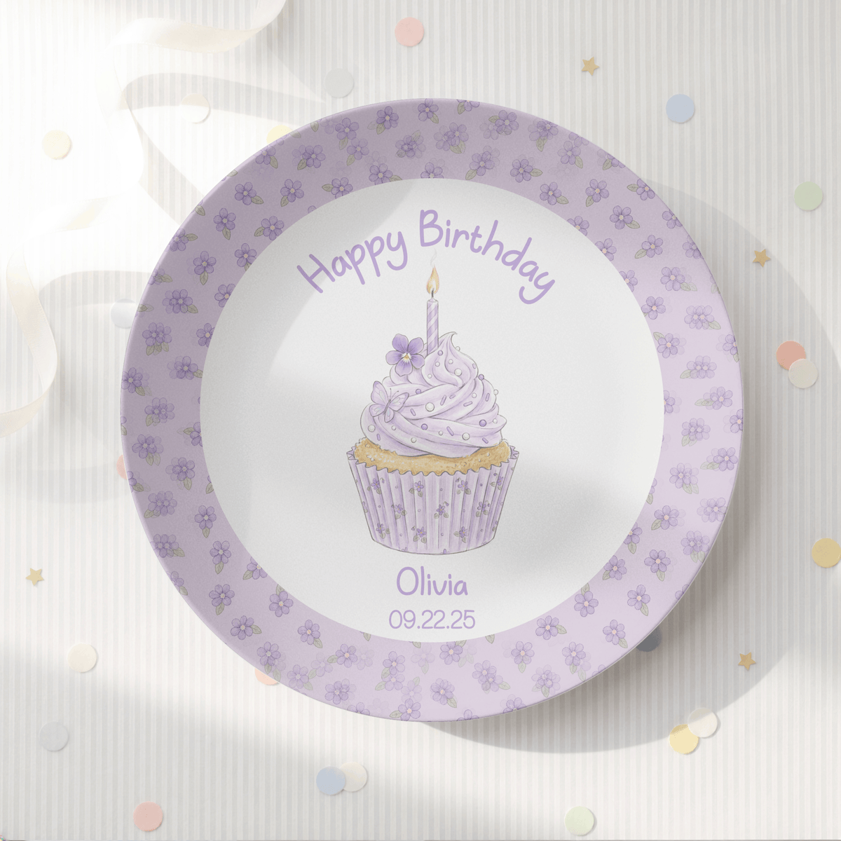 Purple Floral Birthday Cupcake Plate by Lil Plate Shop