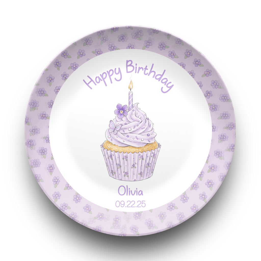 Purple Floral Birthday Cupcake Plate Plate by Lil Plate Shop