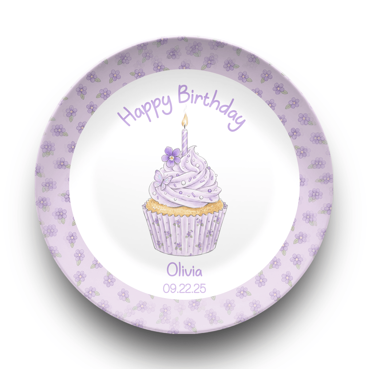 Purple Floral Birthday Cupcake Plate Plate by Lil Plate Shop