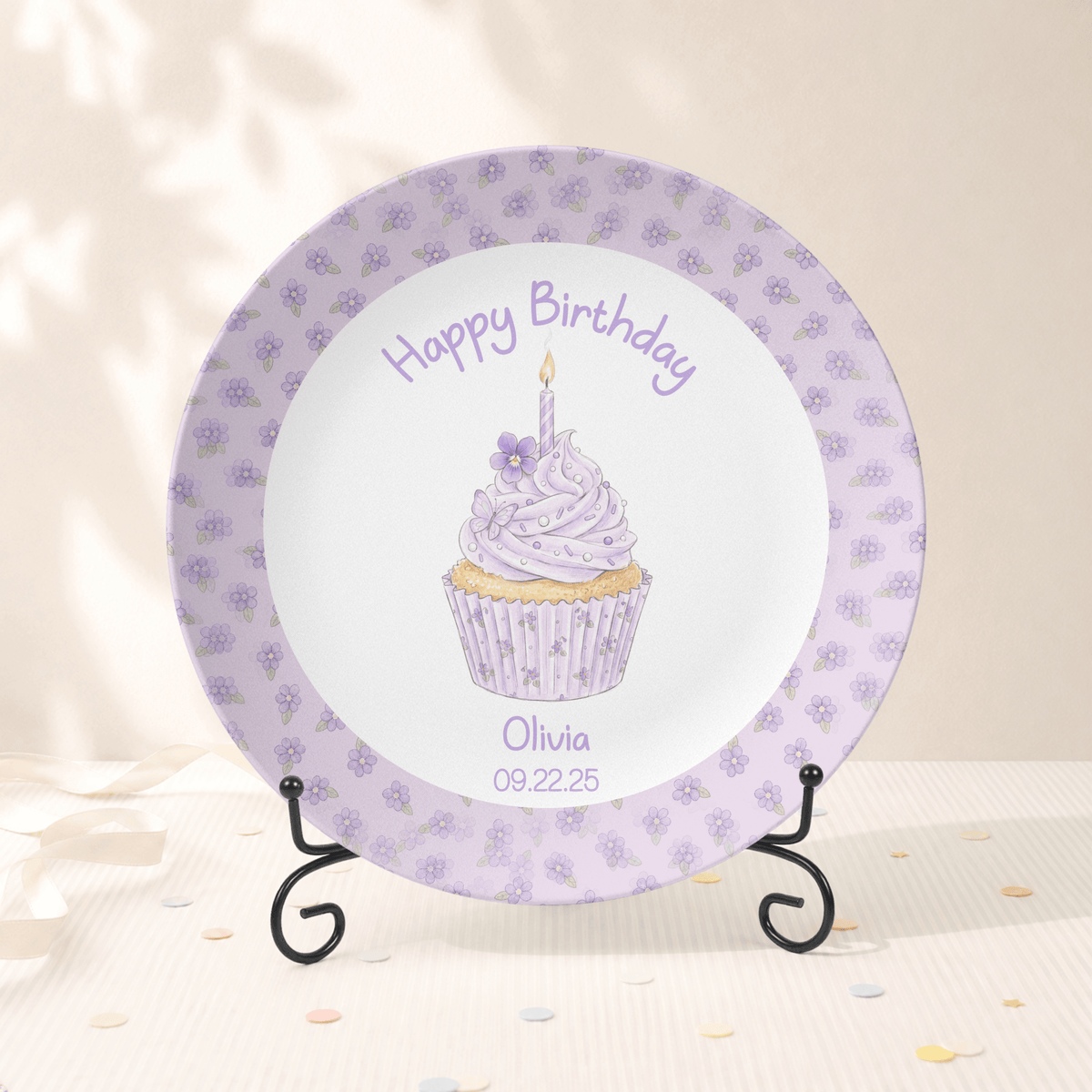 Purple Floral Birthday Cupcake Plate Plate With Stand by Lil Plate Shop