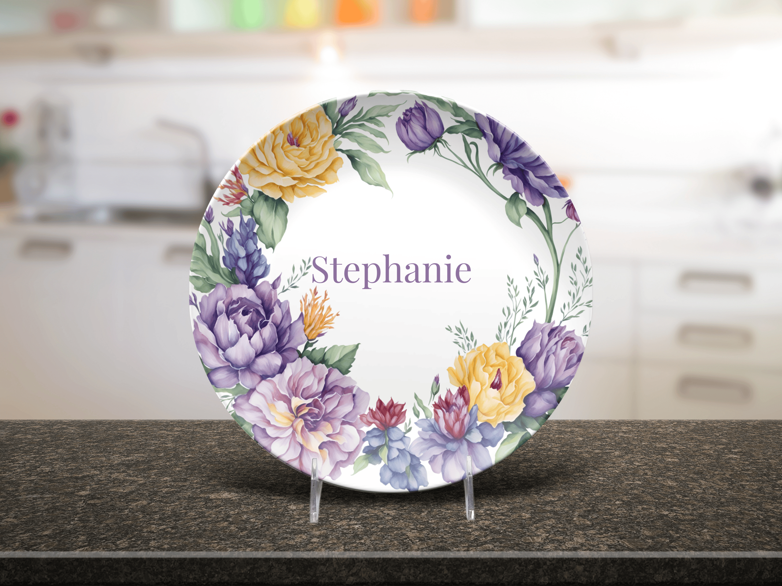 Purple Floral Border Plate by Lil Plate Shop