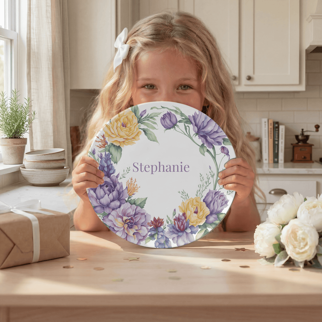 Purple Floral Border Plate by Lil Plate Shop