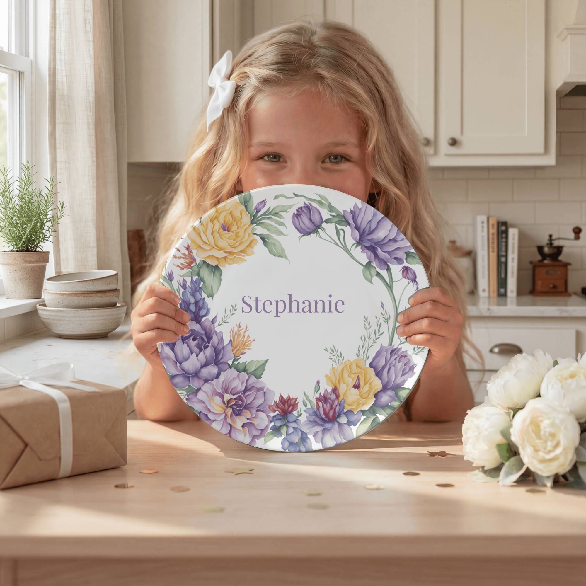 Purple Floral Border Plate by Lil Plate Shop