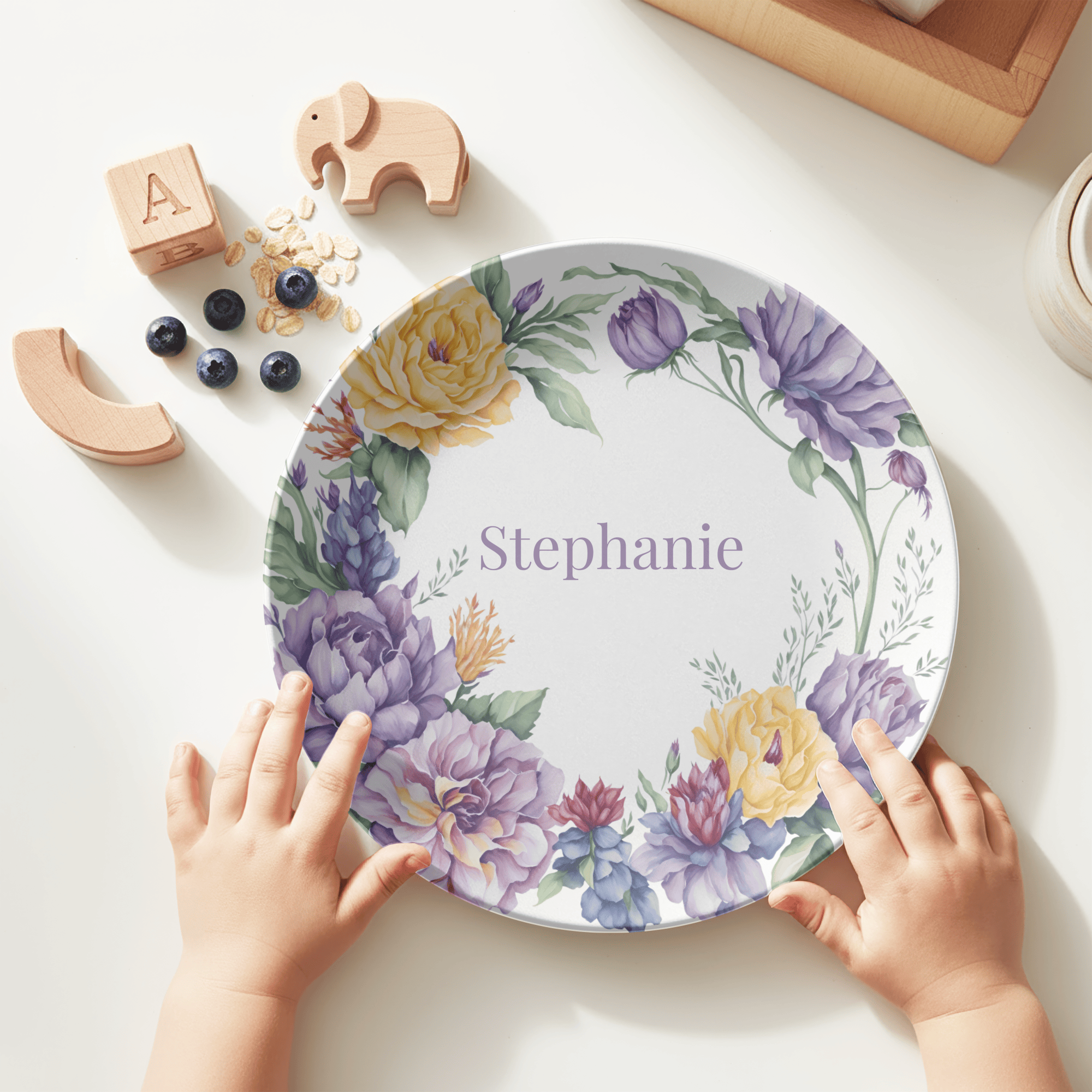 Purple Floral Border Plate by Lil Plate Shop