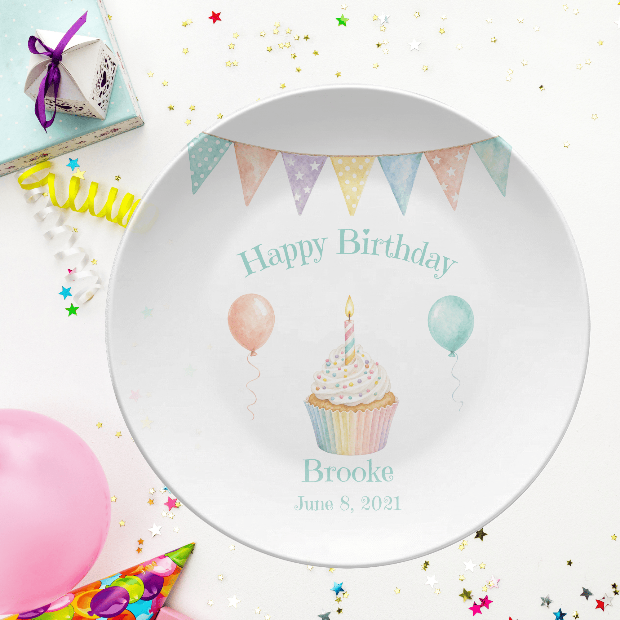 Rainbow Banner Balloon Plate by Lil Plate Shop