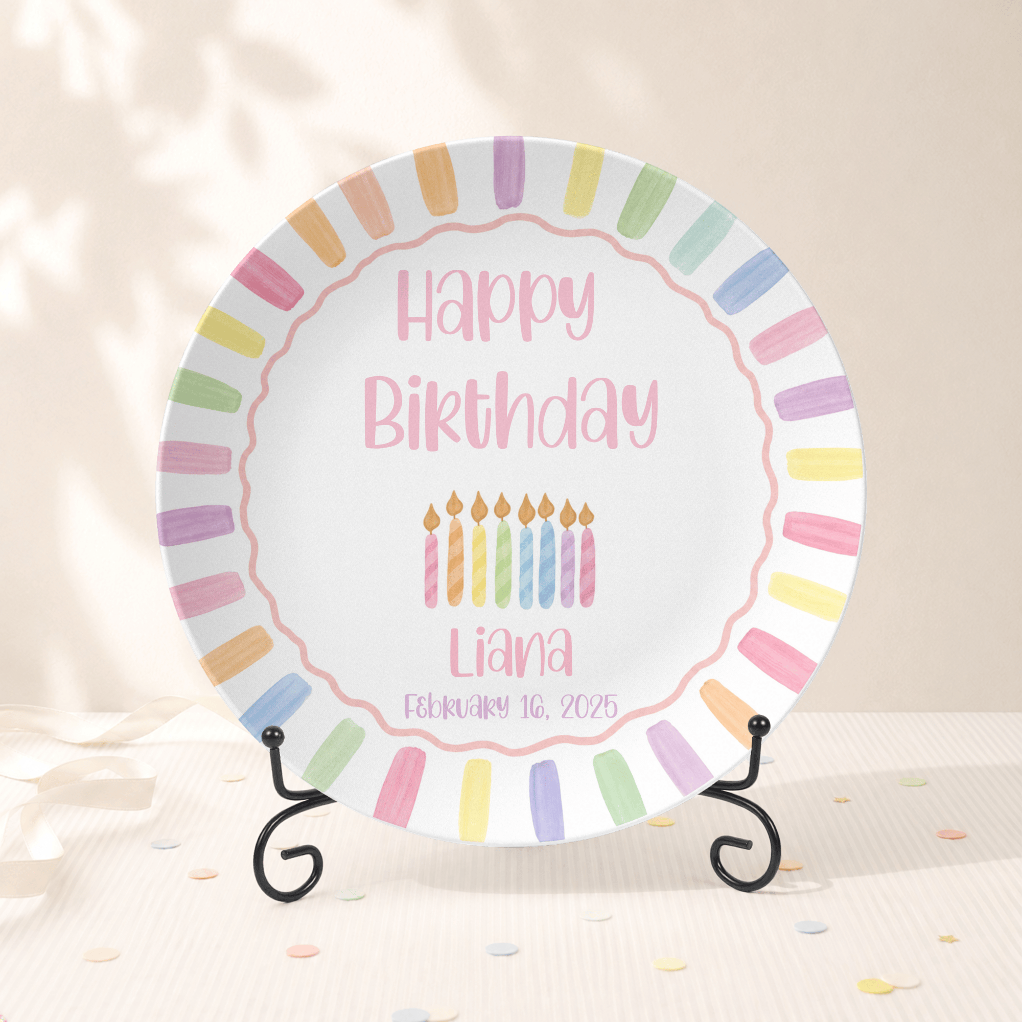 Rainbow Candle Birthday Plate Plate With Stand by Lil Plate Shop