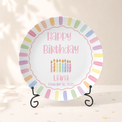 Rainbow Candle Birthday Plate Plate With Stand by Lil Plate Shop