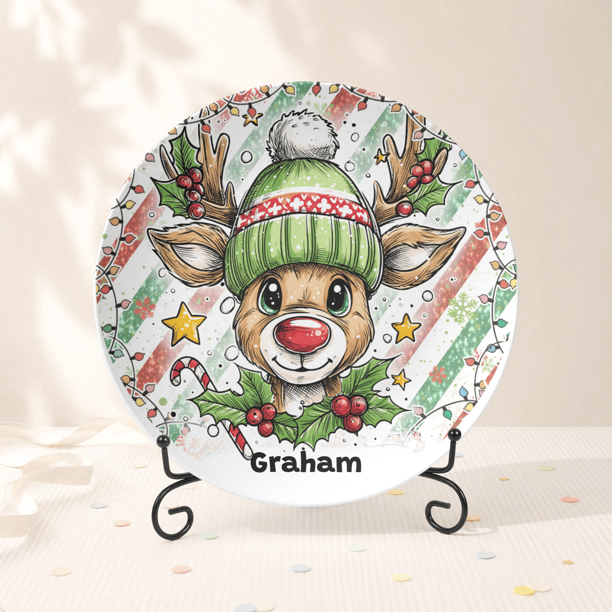 Reindeer Pal Plate Plate With Stand / Boy Reindeer by Lil Plate Shop
