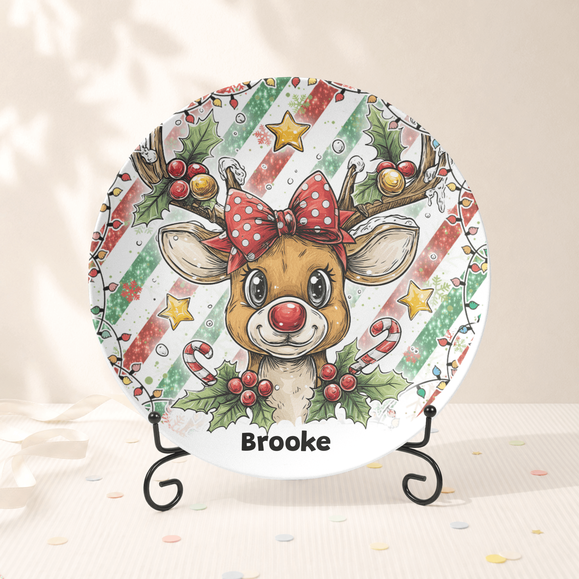 Reindeer Pal Plate Plate With Stand / Girl Reindeer by Lil Plate Shop